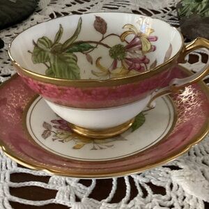Stanley Pink and Gold Floral Porcelain Teacup and Saucer
